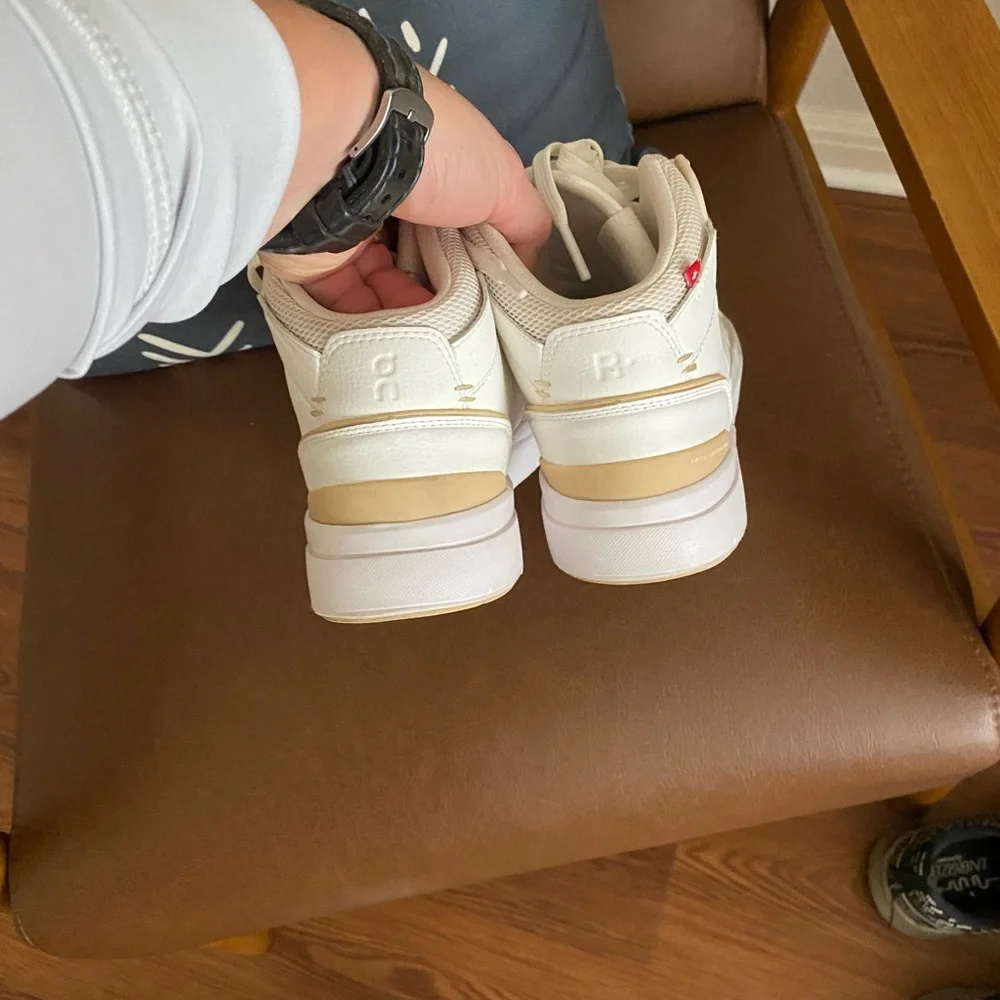 On Cloud Running Women's Beige and White Sneakers- high top leather - Picture 2 of 5
